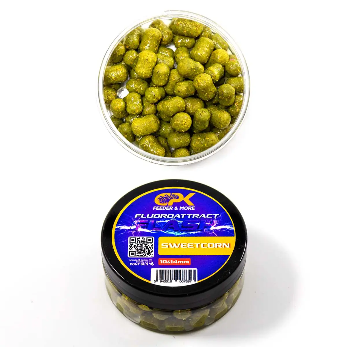 FLUOROATTRACT+ FEEDER SWEETCORN 10 & 14mm 40g (cu pluta)