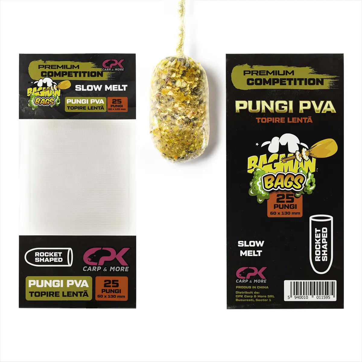 PUNGI PVA BAGMAN 60/130 mm PREMIUM COMPETITION 25 buc SLOW MELT