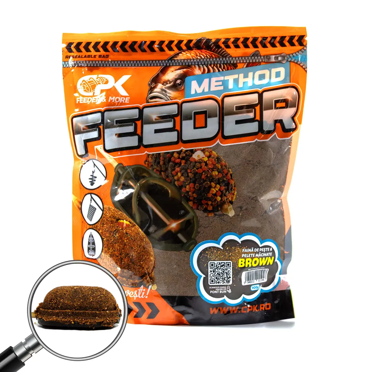 GROUNDBAIT METHOD FEEDER FAINA DE PESTE & PELETE MACINATE BROWN 900g