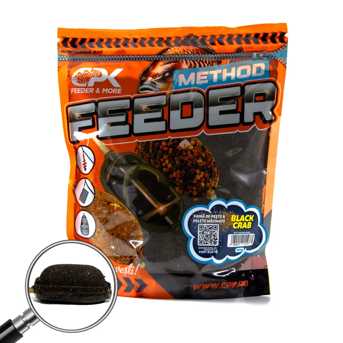 GROUNDBAIT METHOD FEEDER FAINA DE PESTE & PELETE MACINATE BLACK CRAB 900g